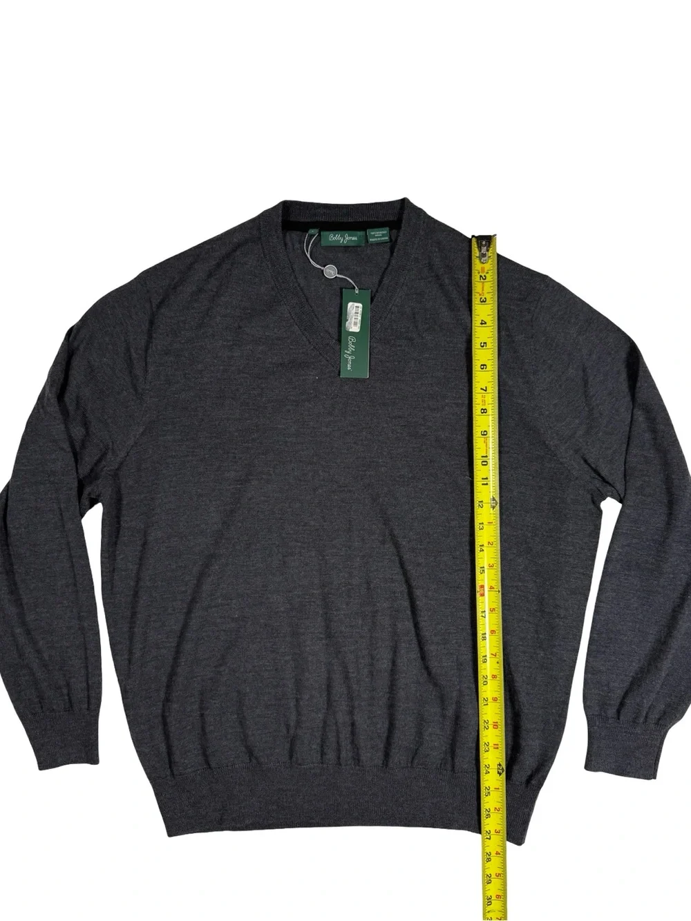 Bobby Jones Merino Wool Sweater Sz Large Charcoal V Neck Golf Preppy Luxury NWT